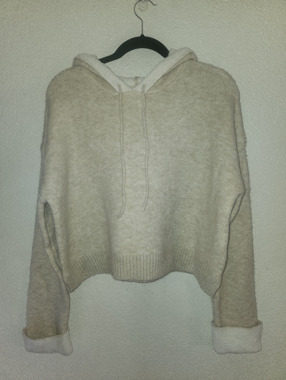 🍦NWOT Happily Grey "Cropped Sweater Hoodie" Softest In & Out 🥰 Tan/Cream🍦 XL